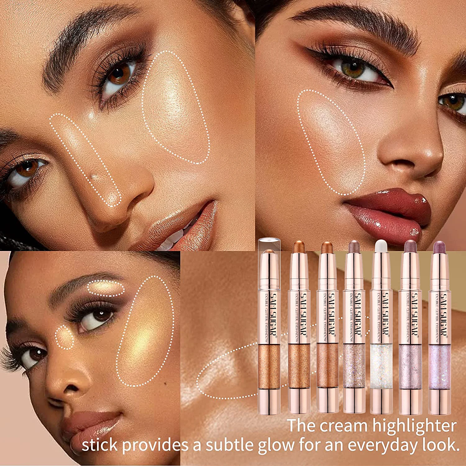 12 สีปลายคู่พร้อมอายแชโดว์ปากกาคอนทัวร์หนอนไหม, ไฮไลท์, คอนทัวร์, ปากกาบลัชออนเงาสามมิติ