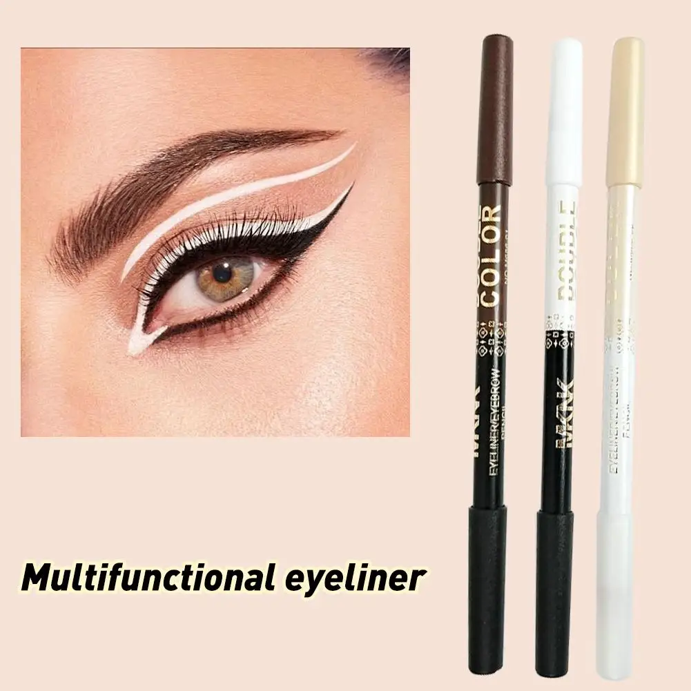 Eyeliner noir en bois à double usage, crayon à haute brillance pour sourcils, Non durable, éclaircissant, 3 bouches à soie blanches, bâton de maquillage, ombre 1 I L6Z3
