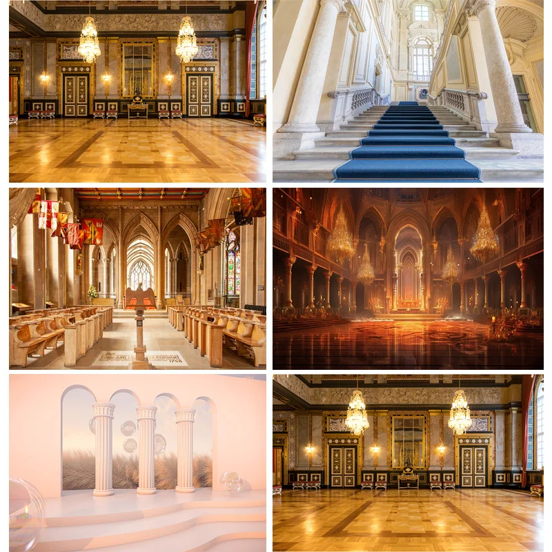 

Retro Palace Castle Theme Photography Backdrops Props Wedding Theater Opera European Style Church Photo Studio Background ET-12