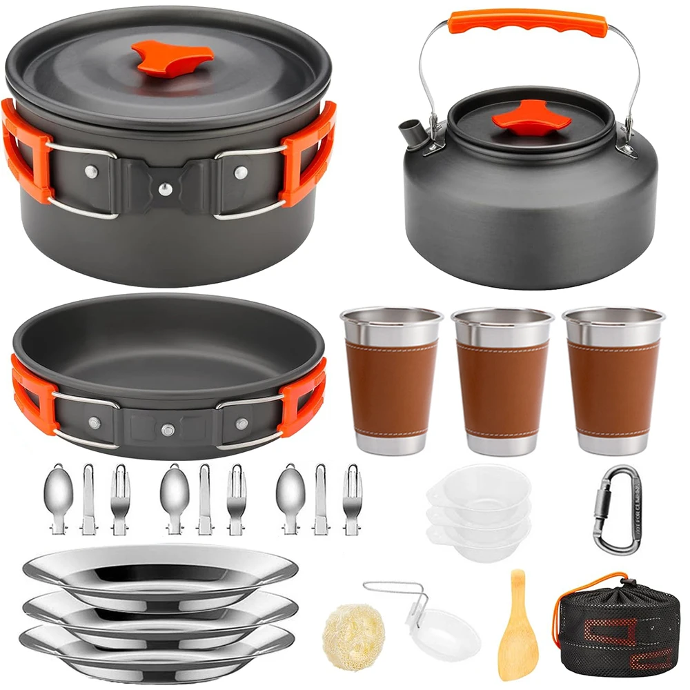 Camping Cooking set Camping Cookware Travel Tableware Outdoor Picnic Set Teapot For 2-3 Peaple Non-stick pots assorted sets
