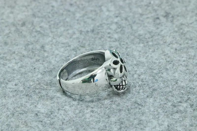 Anillo abierto de plata de ley S925 con flor de cerezo y calavera clásica, anillo con personalidad europea y americana Vintage, índice de moda de Hip Hop