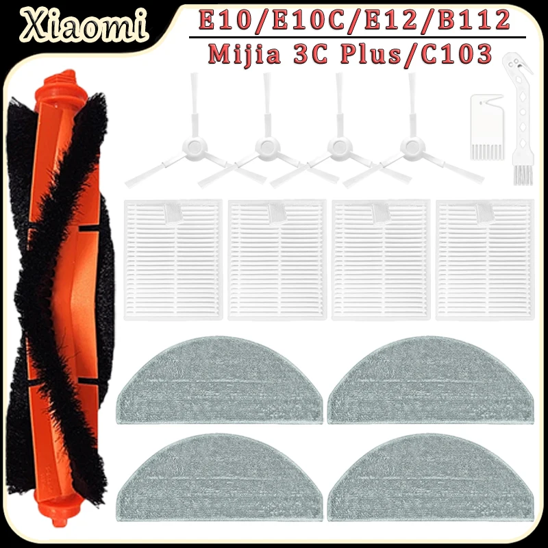For Xiaomi E10/E10C/E12/B112/Mijia 3C Plus/C103 Robot Vacuum Accessories Main Brush Filter Side Brush Mop Pads Replacement Parts