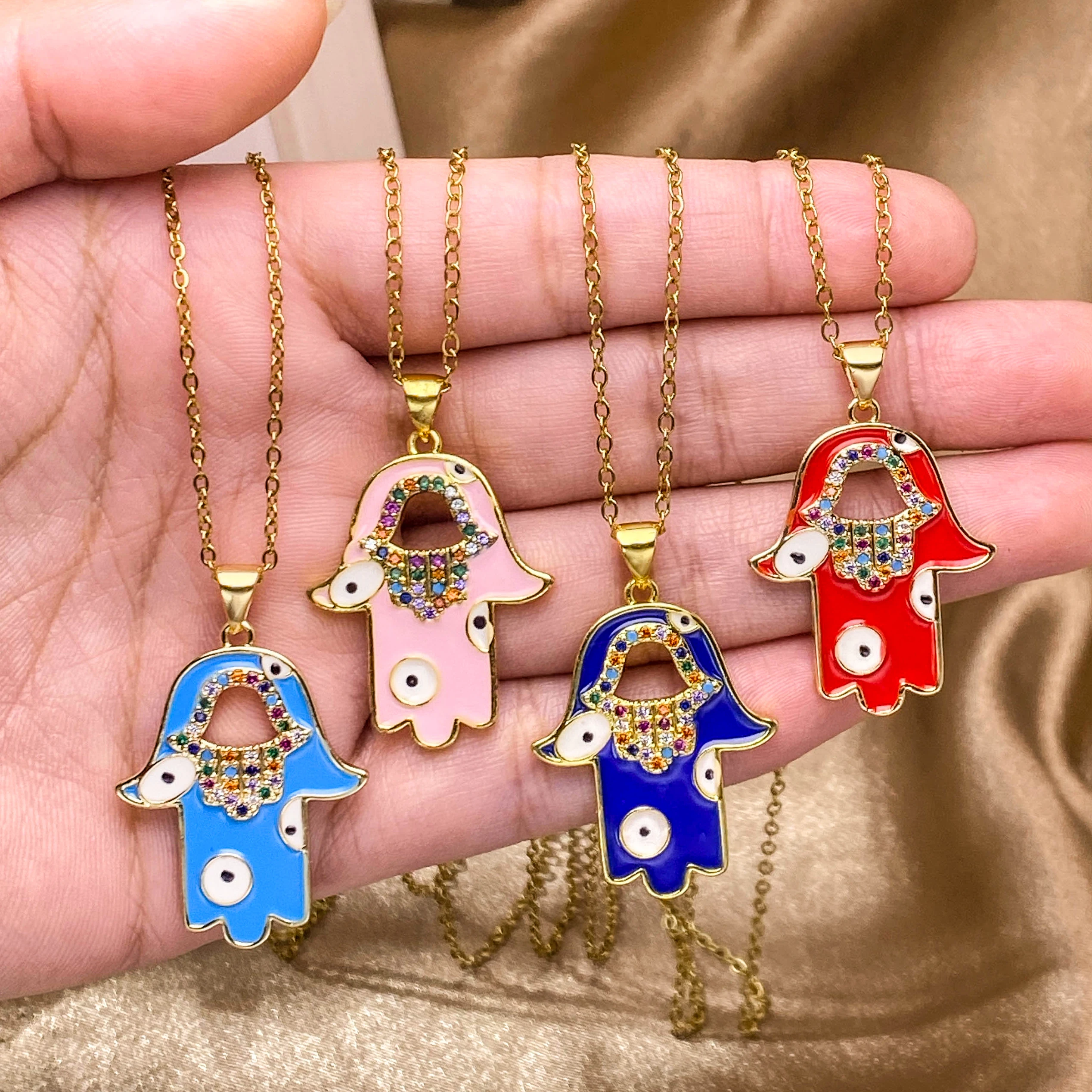 Juya 18K Gold Plated Colorful Enamel Hamsa Fatima Hand Greek Evil Eye Charms for DIY Turkish Talisman Jewelry Making Decorations view 2