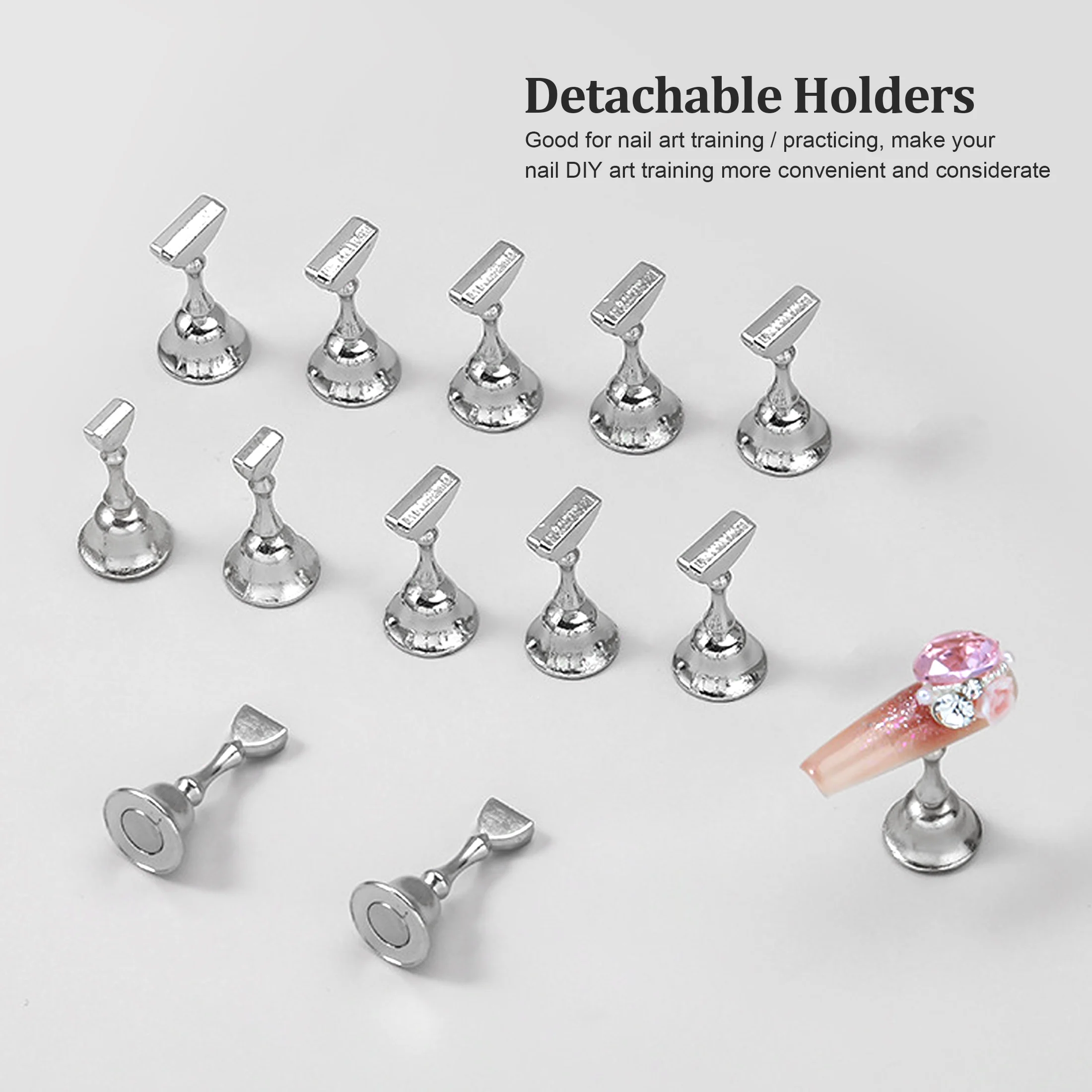 10 szt. Szachowa Tablica Magnetyczny Uchwyt na Paznokcie Sztuczne Końcówki do Paznokci Stojak do Ćwiczeń Srebrny Lakier UV Żelowy Półka Ekspozycyjna Narzędzia do Paznokci