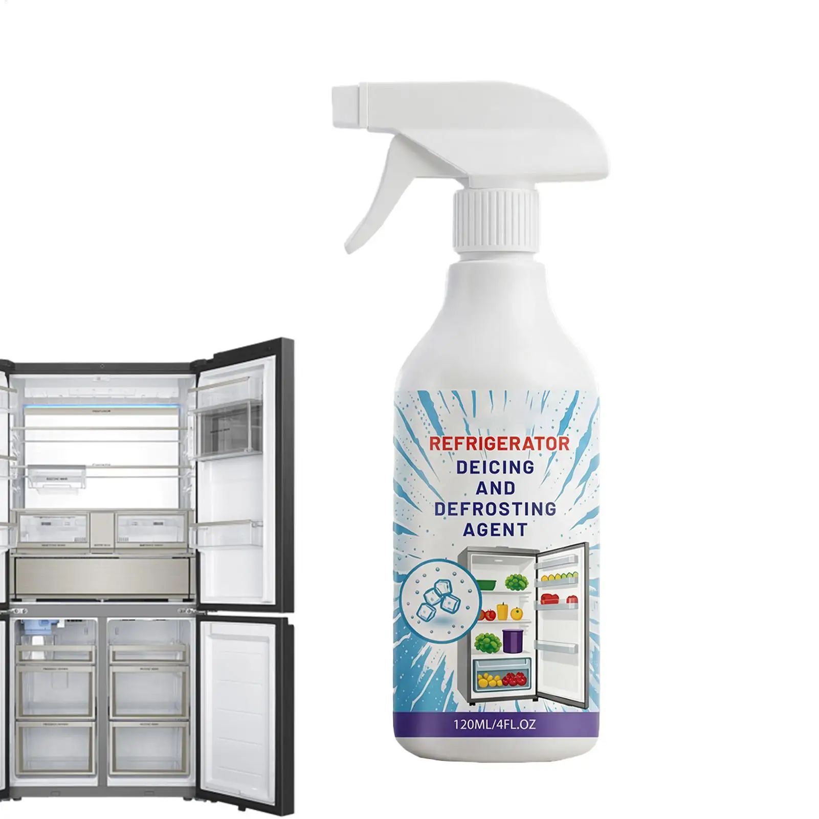 Multi-Purpose Freezer Defrost Spray Fast-Acting Frost Removel 120ml Refrigerator Ice Remover Spray for Fridge Window Windshield