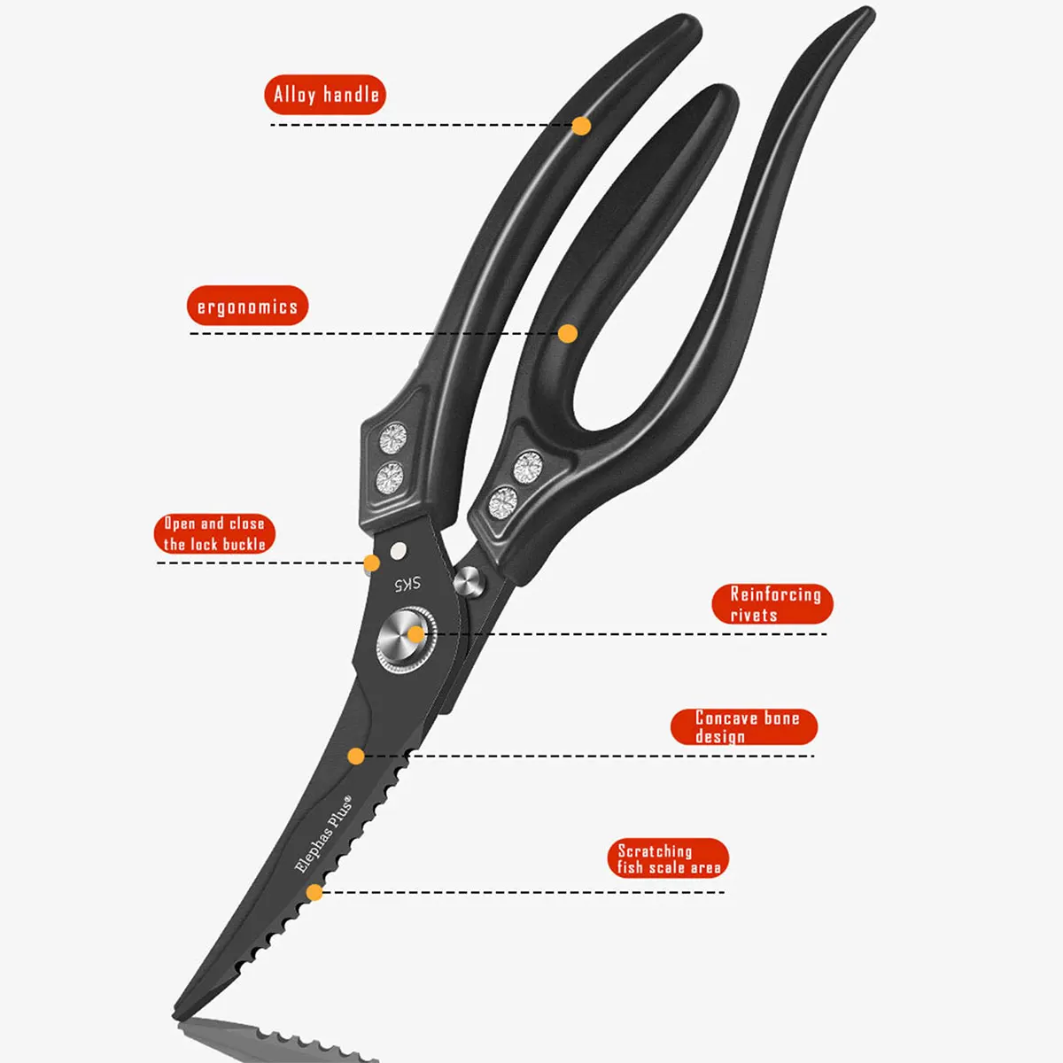 

Black Titanium Coated Heavy Duty Chicken Bone Scissors - Sharp Stainless Steel for Fish, Poultry, Grilling BBQ & Kitchen Food