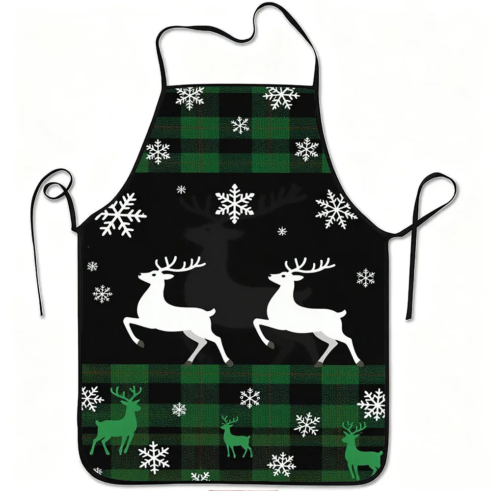 1pc Christmas Reindeer And Snowflake Print Apron, Durable And Easy To Clean,   Waistband, Polyester Material, For Kitch