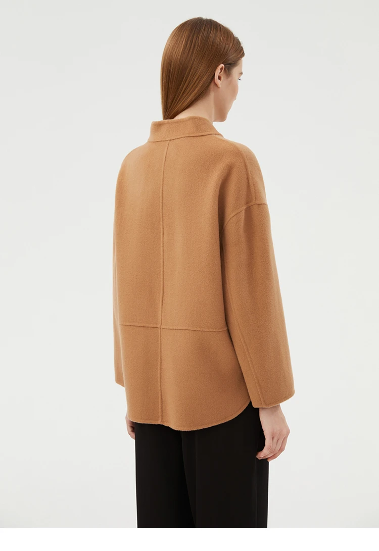 CAIXINGLE Herbst- und Winterneuer Damenmantel 100% Reine Wolle Wendbarer Wollmantel Stehkragen Schwalbenschwanz-Damen-Crop-Top – Detail 9