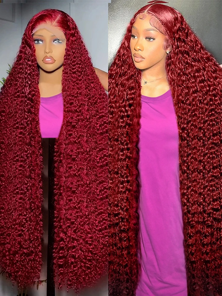 

200% Красный парик 99J Бордовый парик фронта шнурка 13X4 Парики из вьющихся человеческих волос Hd Парик шнурка 13X6 Цветной парик человеческих волос с глубокими волнами Фронтальный парик