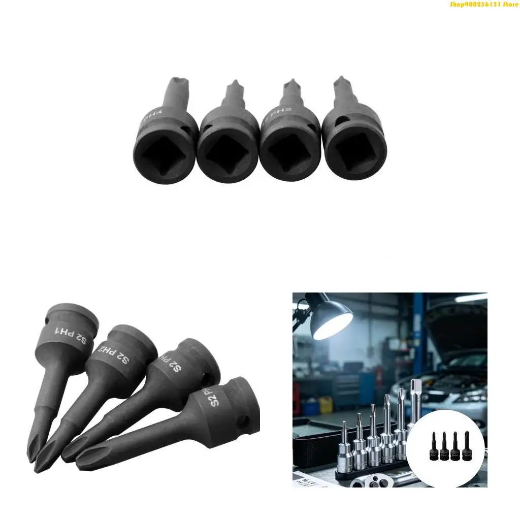 G92C 5 Piece Crosses Screwdriver Socket Set with 3/8Inch Drive, PH0 PH1 PH2 PH3 PH4 Chrome Steel Bits for Household Maintenance