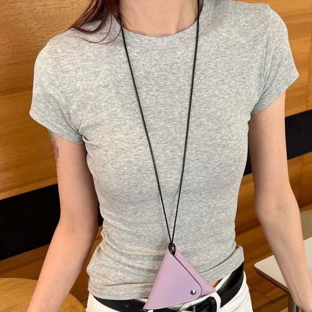 

Elegant Folding Triangle Pouch Anti-splash Water Mini Hanging Neck Coin Purse Solid Color Vintage Detachable Earphone Bag Lady