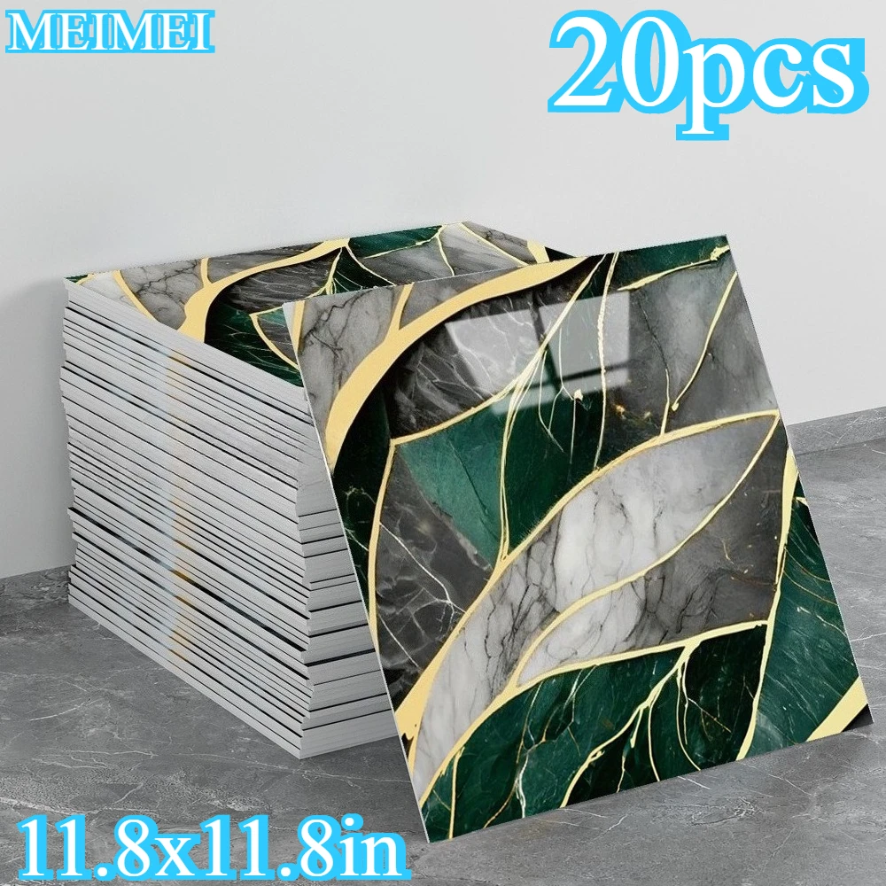 

20pcs Marble Effect Gold-Finished Glossy Faux Ceramic Wall Stickers, Self-Adhesive, Waterproof Wallpaper for Wall Decoration
