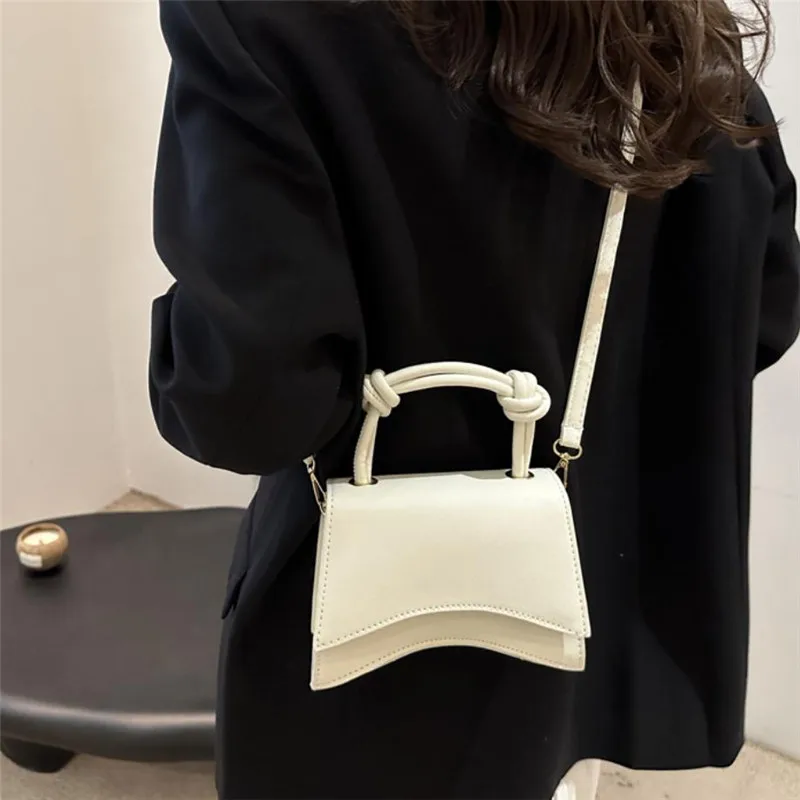 Bolso Bandolera Mini Vintage de Gamuza con Asas Anudadas, Correa de Hombro Desmontable, Bolso de Mano Minimalista Versátil para Mujer