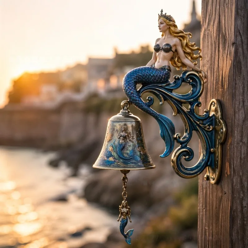 Outdoor Dinner Hanging Bell Mermaid Wind Chime Wall DecorDoorbell for Outside Front Door Garden Home Decor