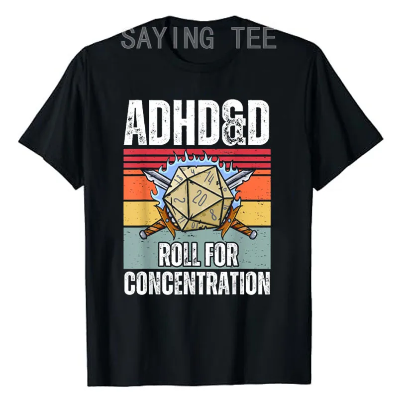 Retro Vintage ADHD&D Roll for Concentration Funny Gamer T-Shirt RPGs Magic Video Game Graphic Outfits Funny Saying Tee Y2k Top