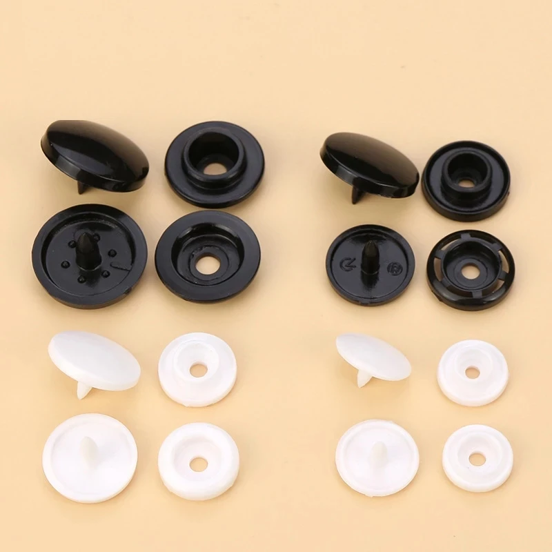 Wholesale 20/50/100Sets Black/White Plastic Snap Poppers Button For Baby Dolls Clothes Press Stud Fasteners Clothing Accessories