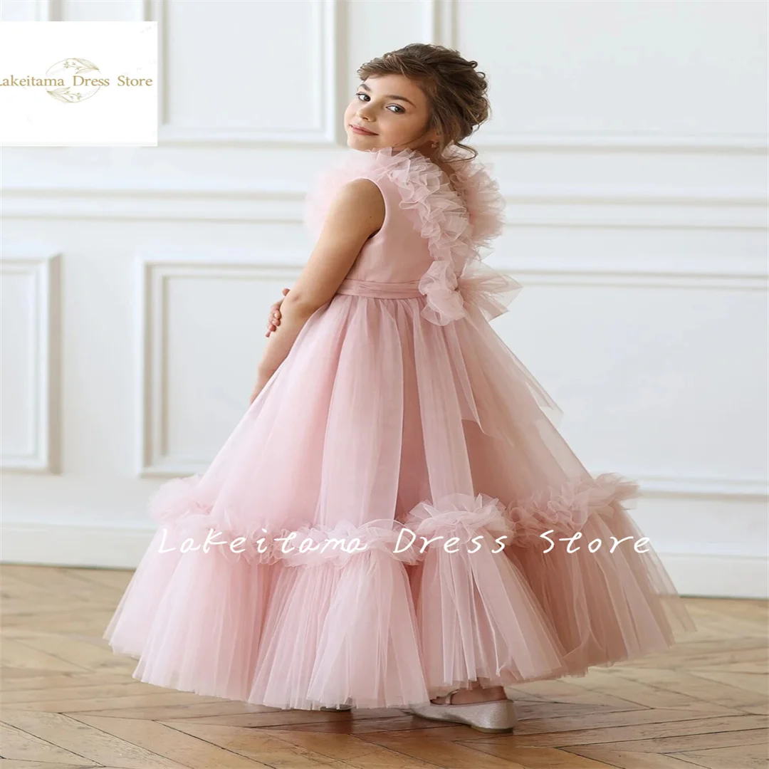 Puffy Flower Girl abiti per matrimoni con treno Evening Party Pageant prima comunione Bow Cute Princess Kids Ball Gowns