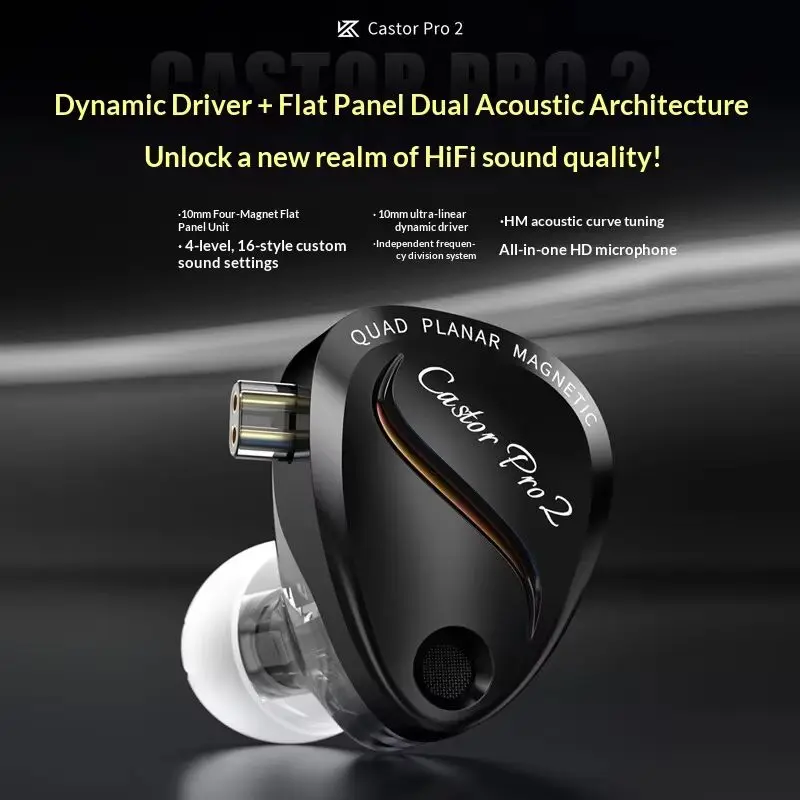 Kz Castor Pro 2 Hifi Earphones Dynamic + Planar Magnetic Dual Acoustic Architecture Earphones Hfi Sound Quality Bass Headsets