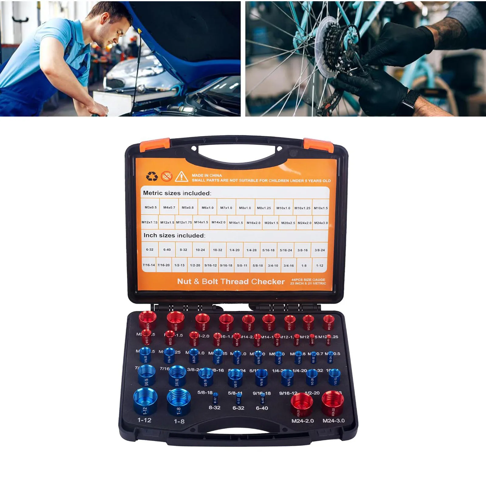 44PCS Nut and Bolt Thread Checker Aluminum Bolt Nut Identifier Gauge with Storage Box for Maintenance Repair