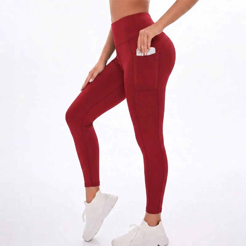 Side Pocket High Waist Yoga Pants for Women Butt Lifting Slim Long Pants Running Gym Workout Fitness Sports Active Wear Ladies