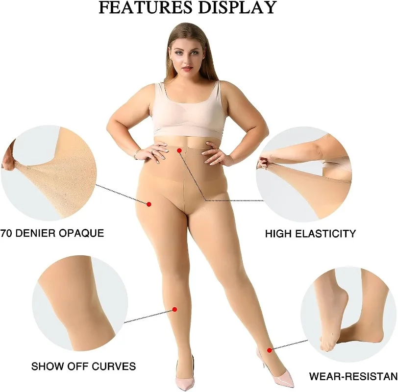 Women\'s Plus Size Queen Tights Semi Opaque Control Top Pantyhose High Waist Ultra-Soft Nylon Stockings