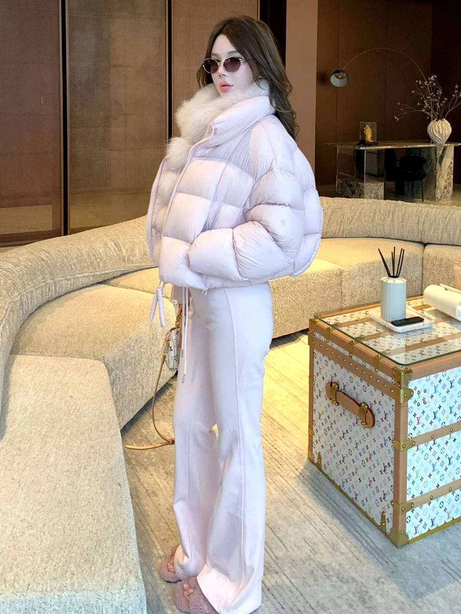 Piumino Coreano da Donna Invernale, Nuovo Modello Ampio con Collo Alto, 90% Piuma d'Oca Bianca, Caldo Cappotto con Colletto Rialzato