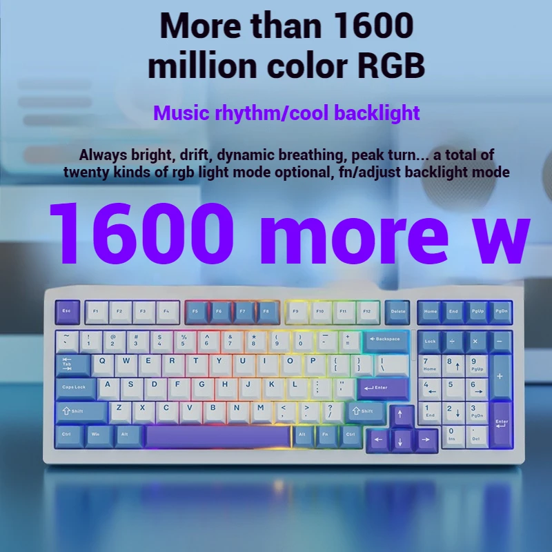 Wireless Game Keyboard Full Key Hot Swap Three Connection Methods 99 Key Game Office Dual Performance Chip RGB Light Effect