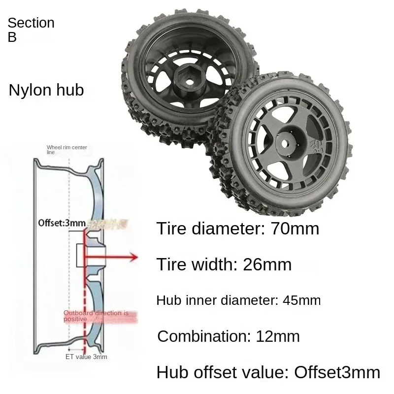 Modelo de coche RC 1/10, neumático plano para carreras de carretera TT01, fuerte agarre y resistente al desgaste, buje de nailon de 70MM