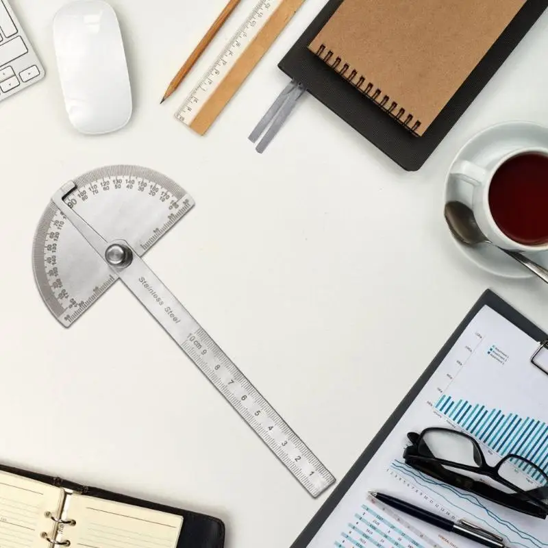 Stainless Steel Protractor 0-180 Degrees Adjustable Ruler for Engineering and Students H8WD