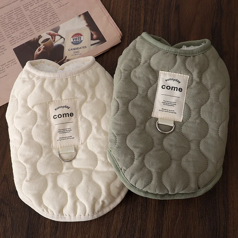 Puppy clothes winter anti-cool cotton vest pet beige simple vest buckle can pull anti-dirty bipod dog costume - view 3