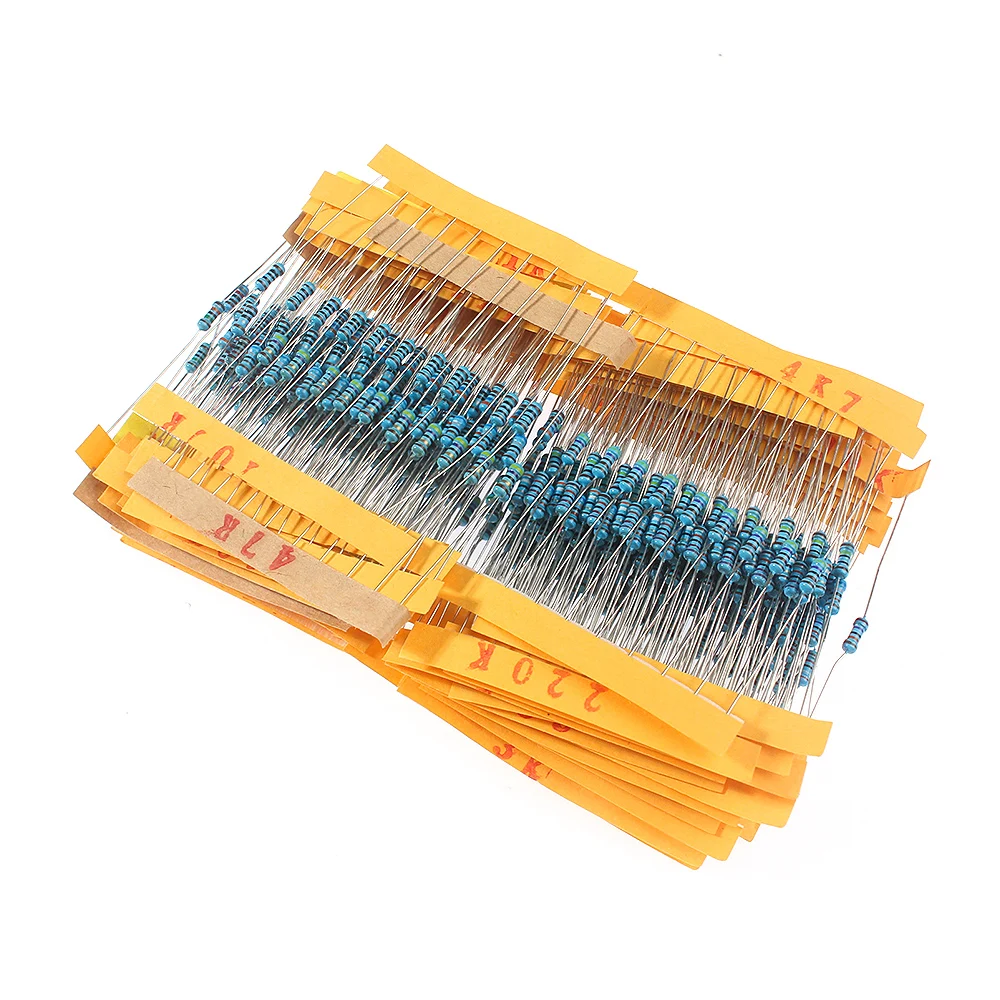 Kit Assorted Metal Film Resistor, Componentes eletrônicos Box, Circuito Design e Prototipagem, 50 Valores, 1R a 10m ohm, 1 4W, 500Pcs