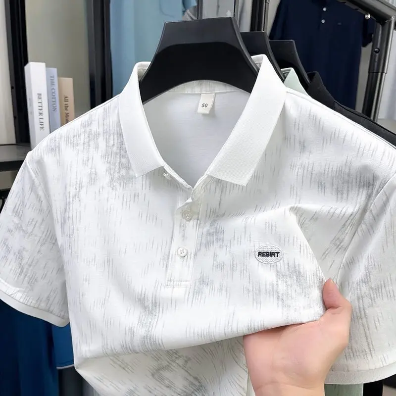 Ice Silk Short Sleeve  Shirt Men's Casual Summer New Style Turn Collar Business Versatile T-Shirt Breathable Comfortable