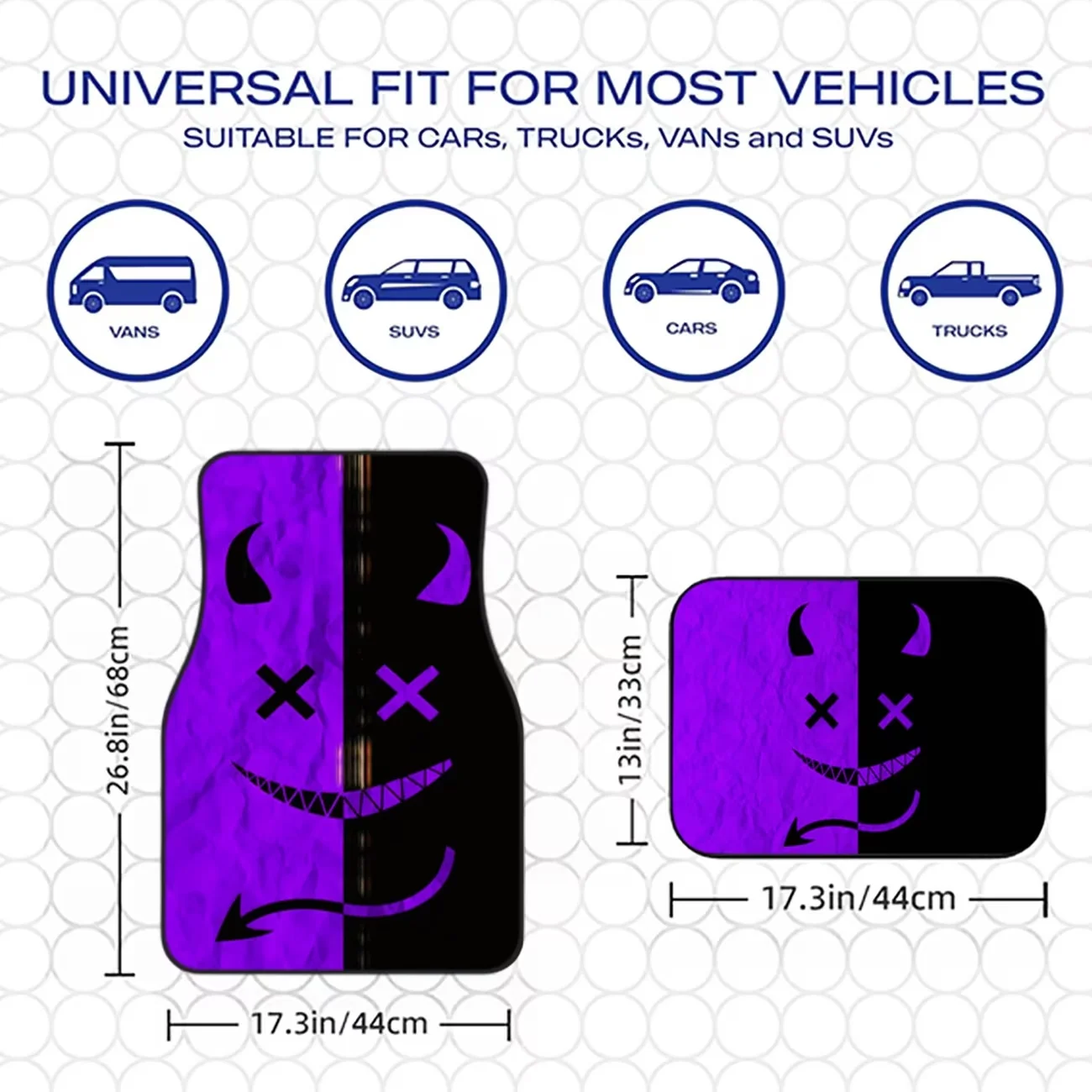 4-Piece Set of Purple and Black Car Floor Mats with Smiley Face Print, Stylish Interior Decoration Accessories, Universally Compatible with Most Car Models, Stylish Car Floor Mats