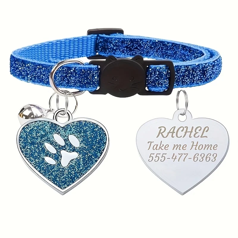 Customized Dog Cat Tags Engraved Pet Glitter Pendant Heart Shape Personalized Puppy Dog Cat ID Name Collar Tag Pendant Pet Gift