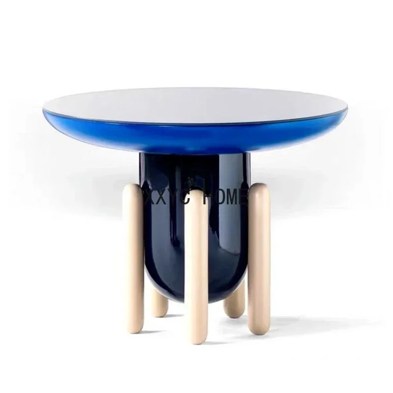 

Современный стеклянный стальной чайный столик темно-зеленого цвета, круглый, с оранжевой окраской, приставной столик, уличная мебель