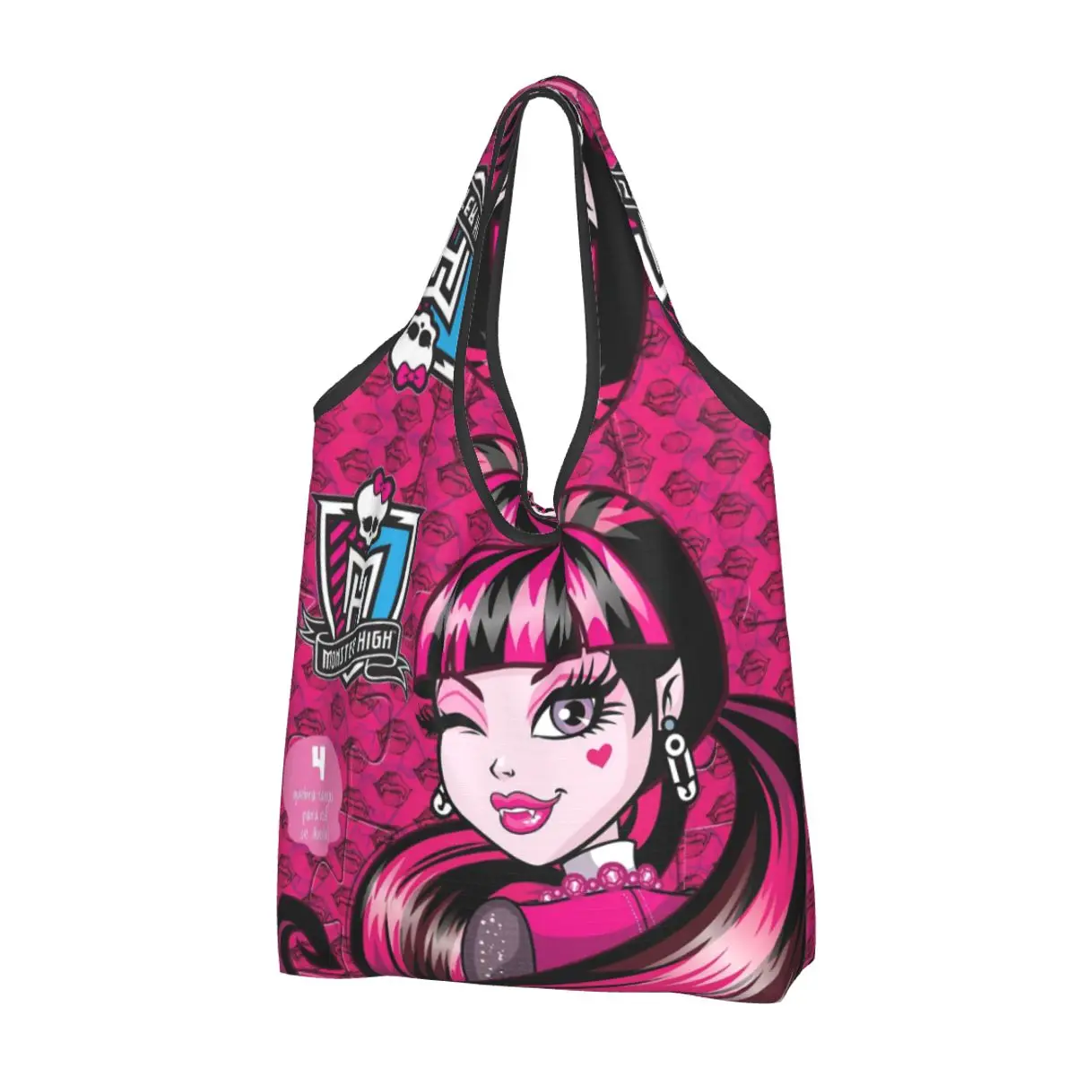 Custom Monsters Highs Anime Groceries Tote Shopping Bags Kawaii Gothic Pink Dolls Shoulder Shopper Bags Large Capacity Handbags