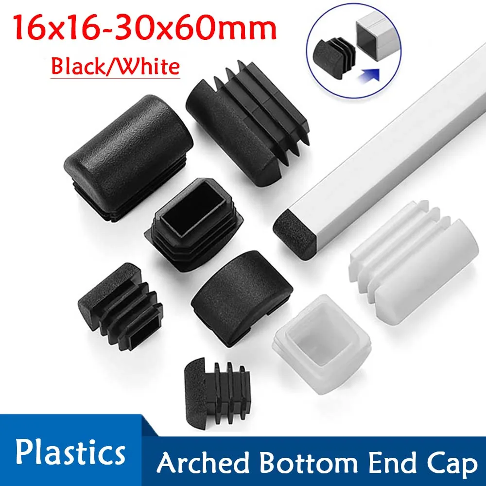 

Black White Rectangular Arched Plastic Blanking End Caps Tube Pipe Inserts Plug Chair Furniture Non-Slip Protection Gasket Cover