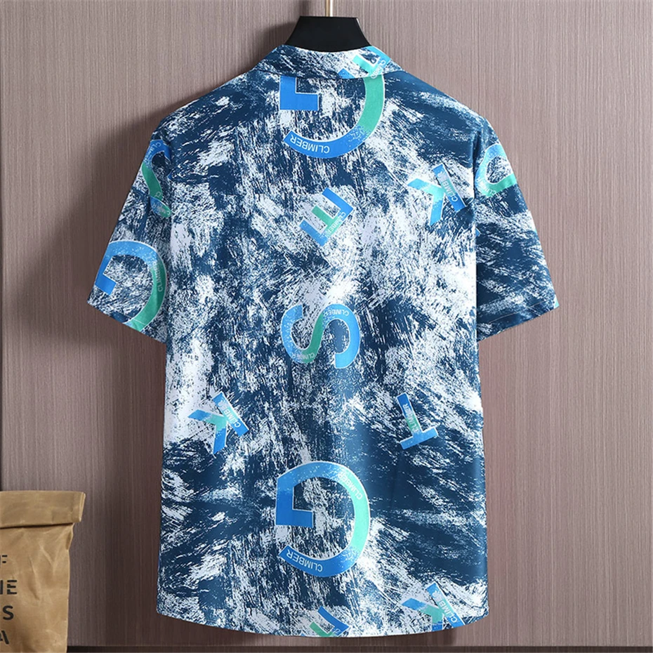 Hawaiian Beach Shirt Men Summer Short Sleeve Shirt Plus Size 10XL 11XL Hip Hop Elastic Shirt Male Big Size 11XL