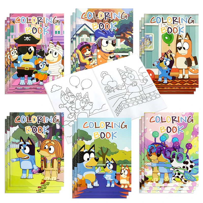 12 Stlyes Bluey Bingo أنيمي الشكل الأطفال كتاب التلوين DIY بها بنفسك الكارون لغز التعليم الكتابة على الجدران اللوحة كتاب الاطفال هدية #5