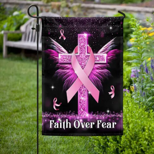 Breast Cancer Awareness Flag Faith Over Fear Cross Garden Flag AAL HHM WZZ yyi