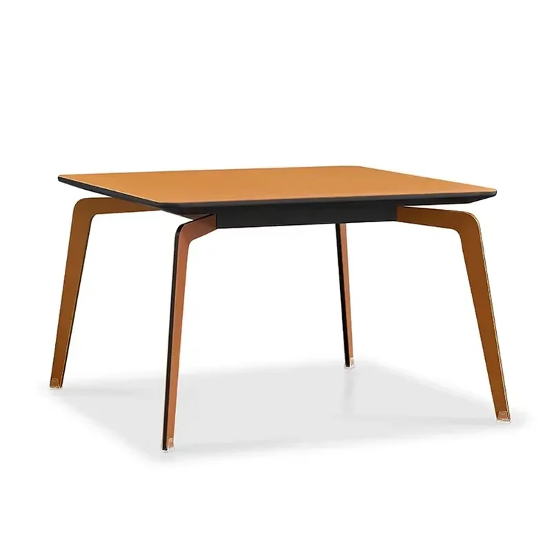 Simple All-match Brown Leather Square Side Table Integrated Curved Plywood Feet Small Space Saving Living Room Coffee Table