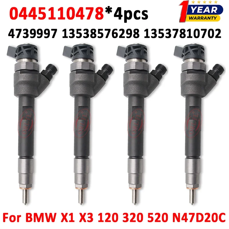 

4pcs 0445110478 Diesel Auto Fuel Injector 4739997 13538576298 13537810702 For BMW X1 X3 120 320 520 N47D20C