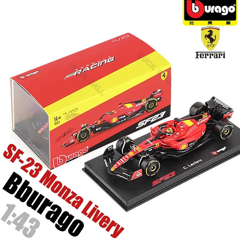 Bburago 1:43 Ferrari SF-23 Monza Livery Edition SF23 Las Vegas 16# Formula One With Hardcover F1 Alloy Car Collection Toy Gift