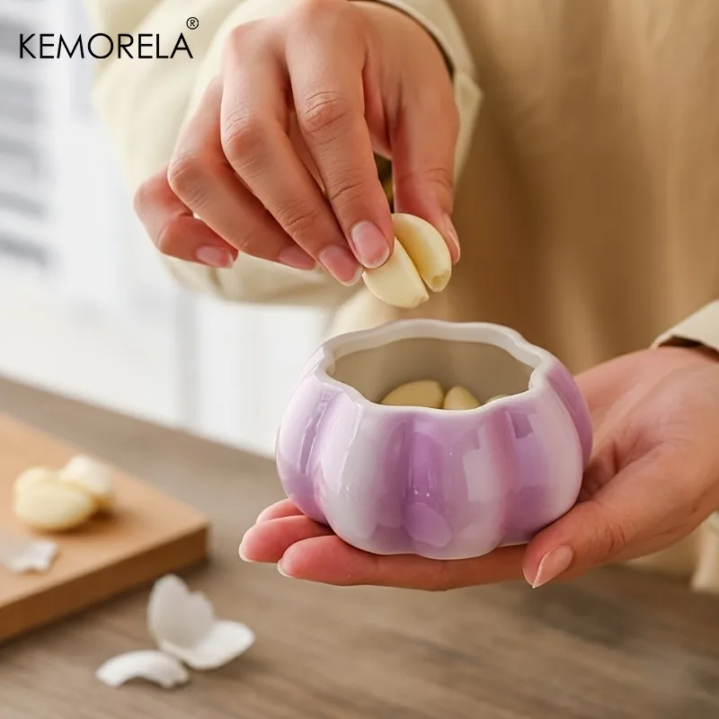 1PCS Pot de rangement en céramique violet pour ail, réutilisable, pour cuisine, bonbons, noix, décoration d'intérieur