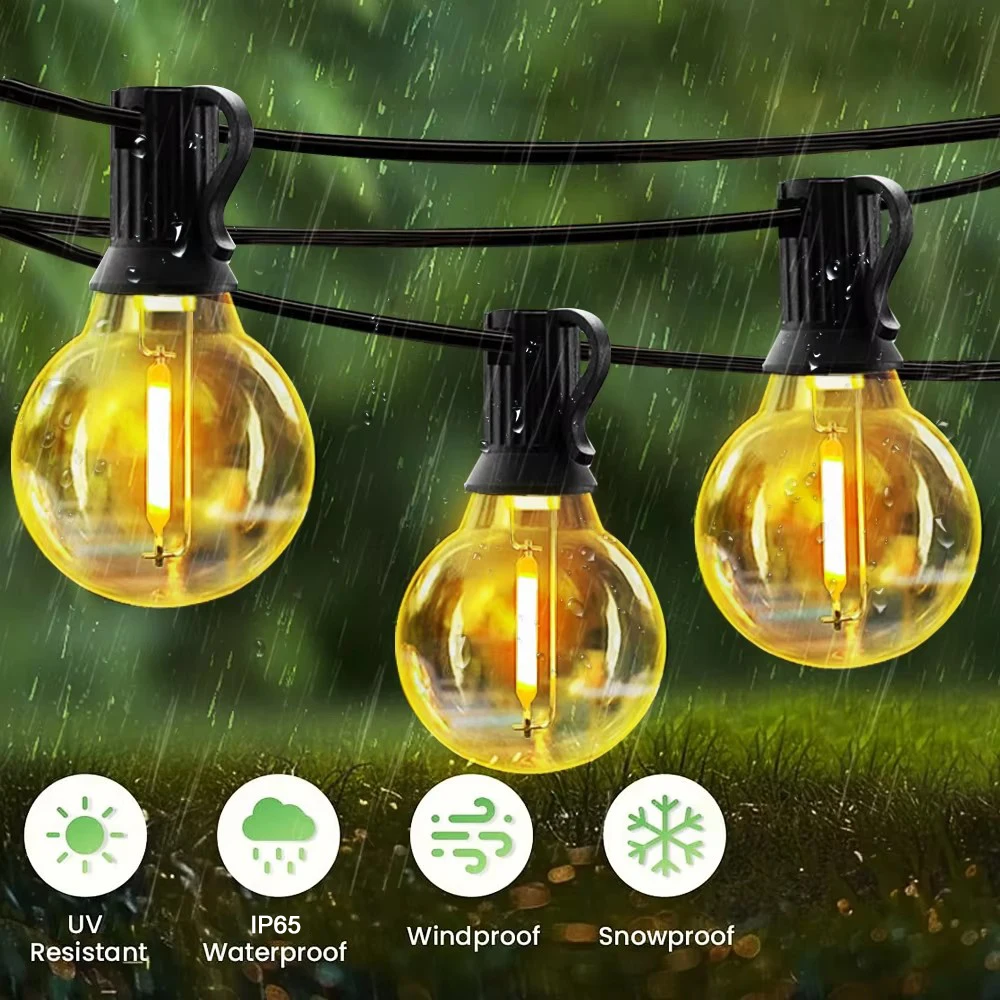 Solar G40 Outdoor String Lights with Remote Dimming 11 Lighting Modes Shatterproof Globe Bulb IP65 Waterproof Patio String Light