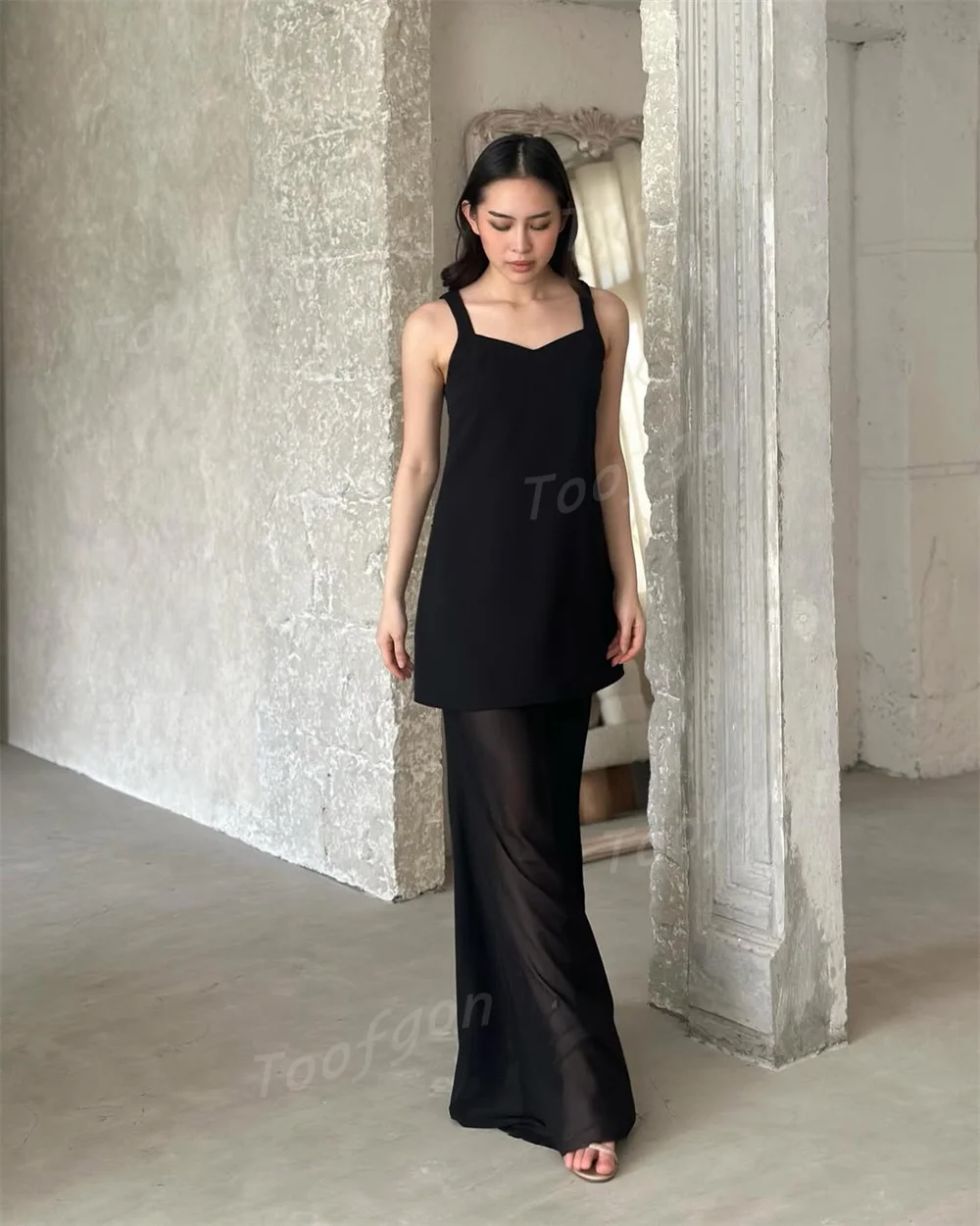 Toofan Schatz-Abschlussballkleid in Schwarz, Satin, Chiffon, breite Träger, formelles Abendkleid, maßgeschneidertes Hochzeits-Party-Tanzkleid für Mädchen