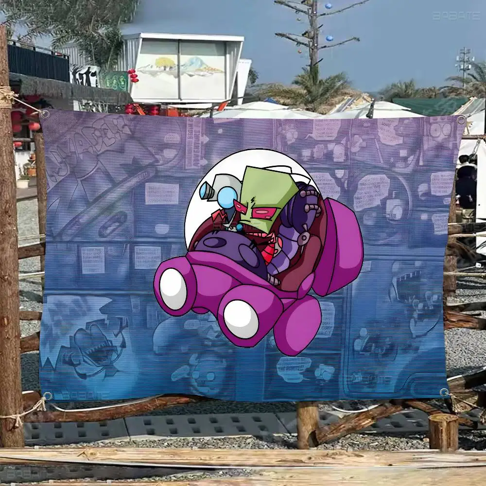 L-Invader Zim Cartoon Small Size Cheerleading Banner Hand Pulled Flag Outdoor Atmosphere Flags