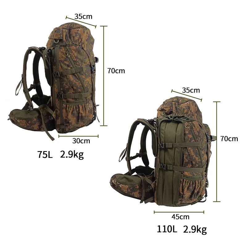 HTO gear 80L-110L expandable extremely Camo hunting big large backpack