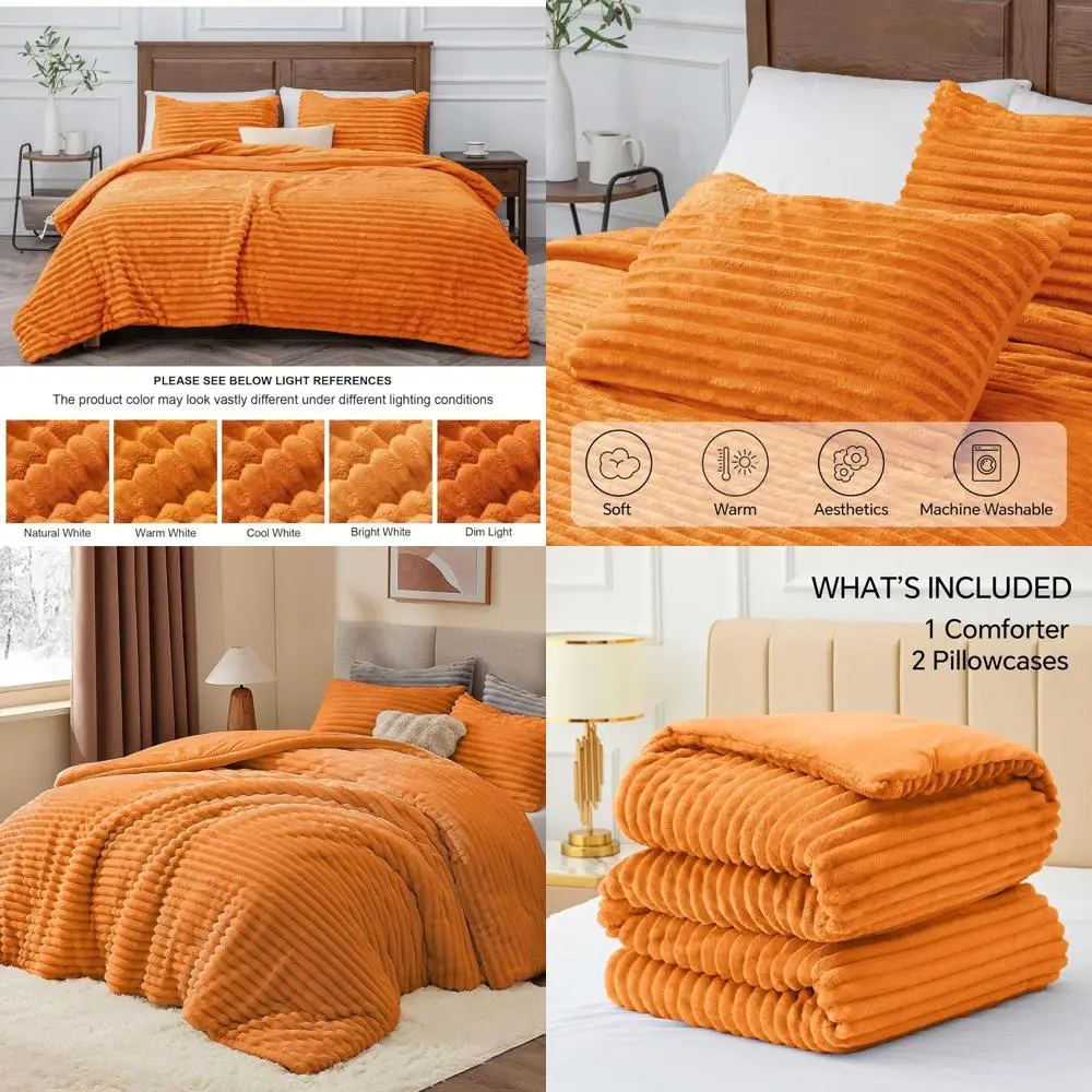 

Ultra-Soft & Cozy Burnt Orange Fleece Comforter Set - Plush Bedding with 2 Pillowcases for Luxurious Winter Nights
