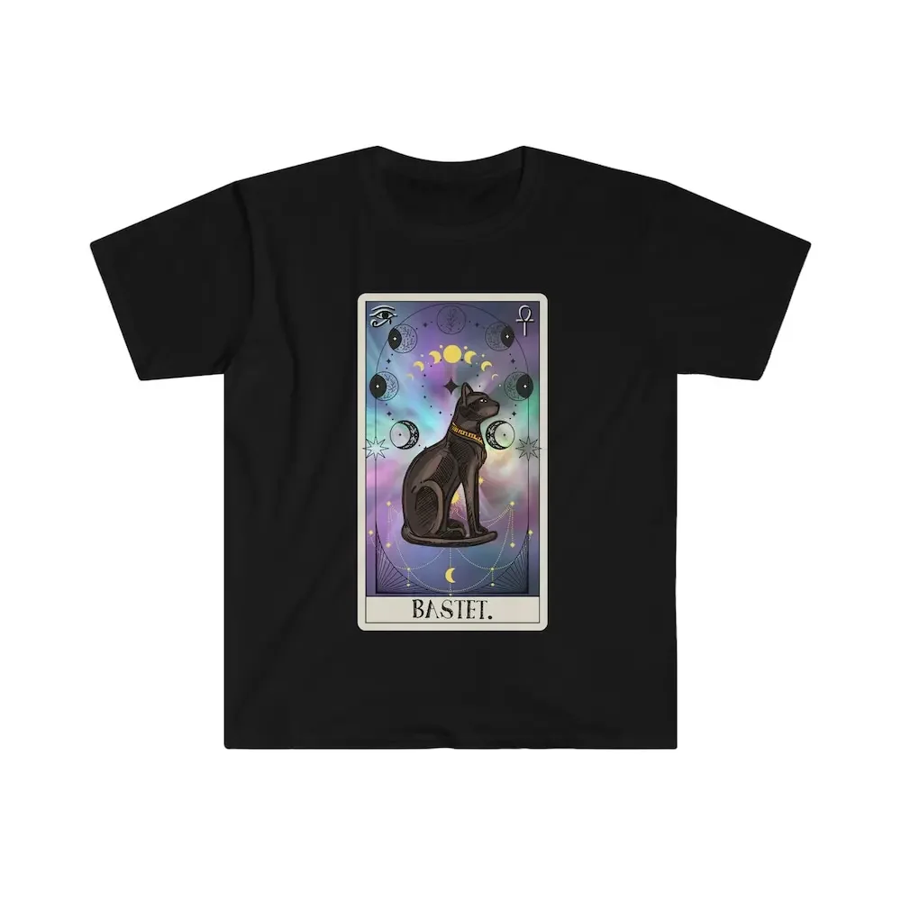 Bastet Tarot Card T Shirt Egyptian Cat Witchy Gift For Her Horus Eye Of Ra Mystical Celestial